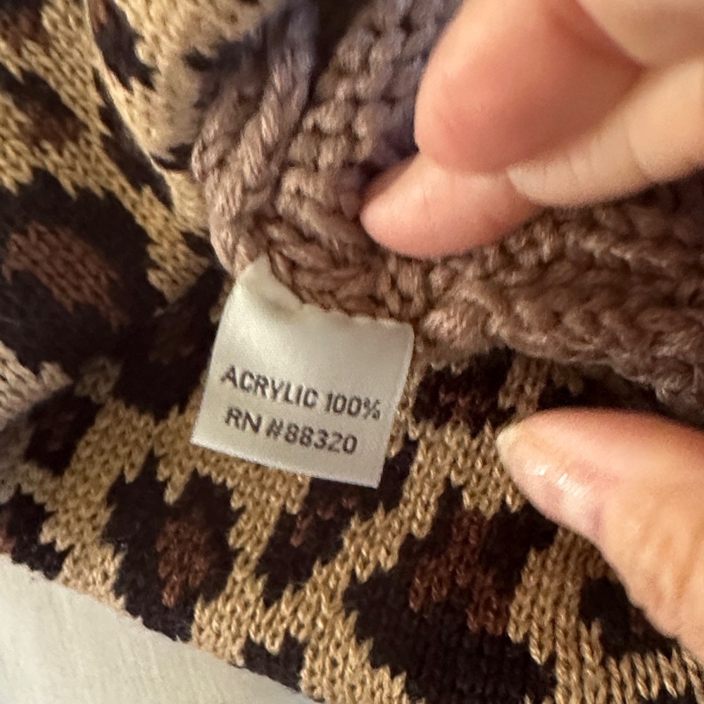 C.C Tan and Brown Leopard Print Beanie - Picture 5 of 7